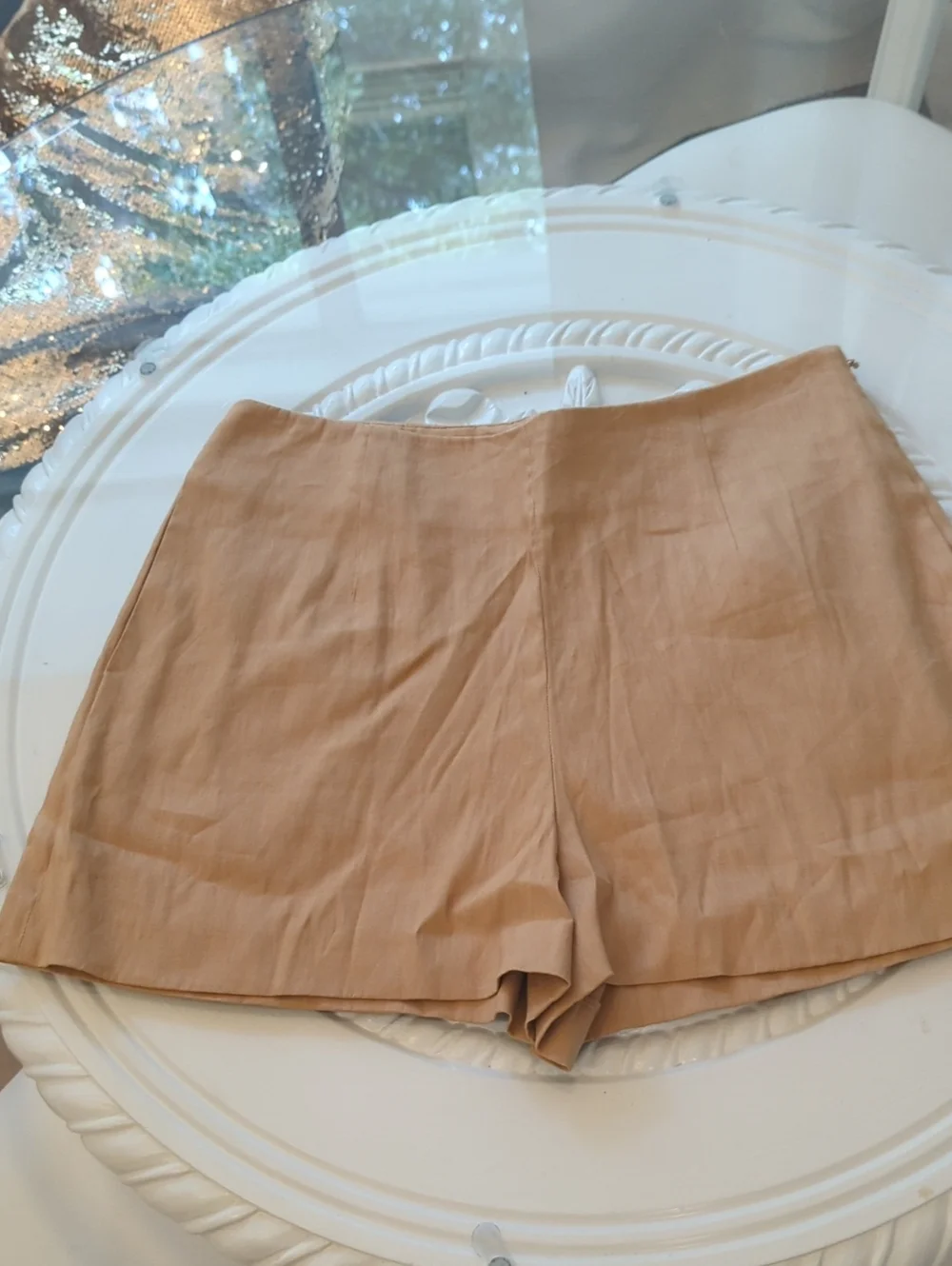 Antonio Melanie Linen Blend Kaki Tan Camel Shades With Pockets Tailored Short 8 - Picture 4 of 15